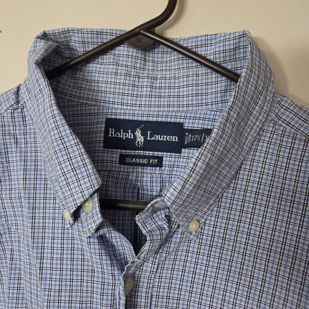 Ralph Lauren Light Blue Plaid Button Down Dress Shirt Logo - Picture 5 of 8